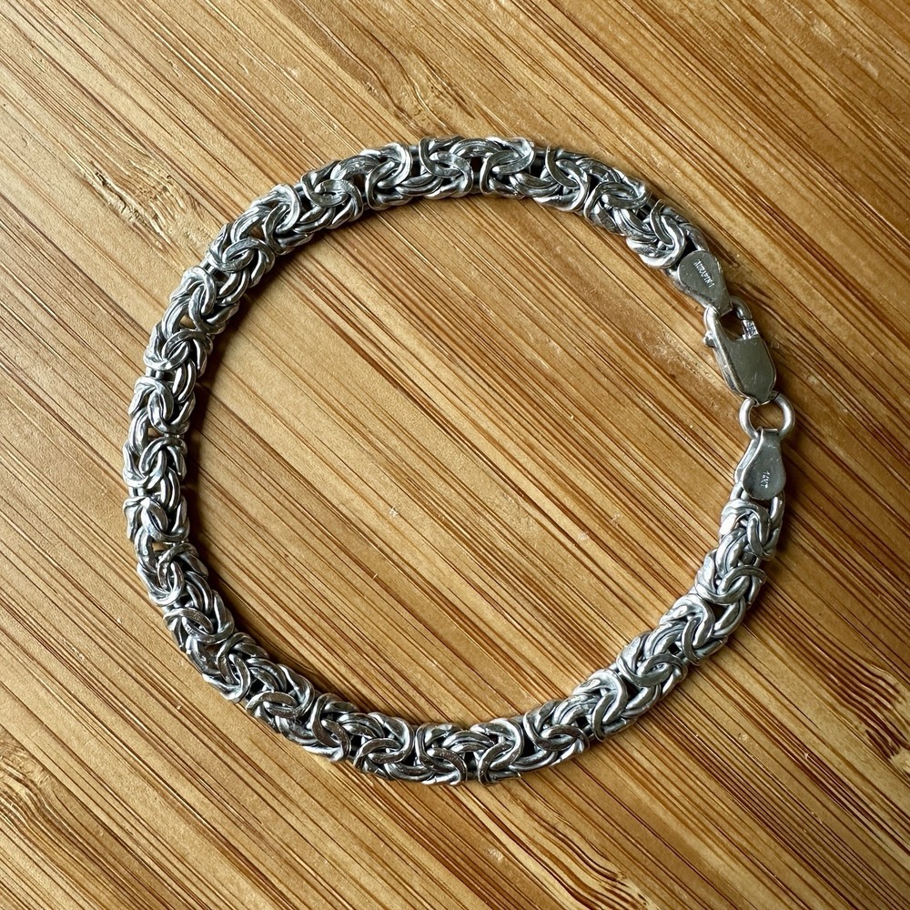 Aurafin 14k White Gold Byzantine Chain Bracelet 7 Inch Solid 585 Italy Link 5.3g